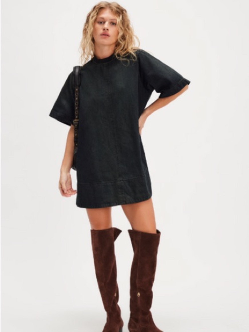 Free People Harlow Short Sleeve Mini Dress in Anthracite Black Size Large NWT - Picture 3 of 7